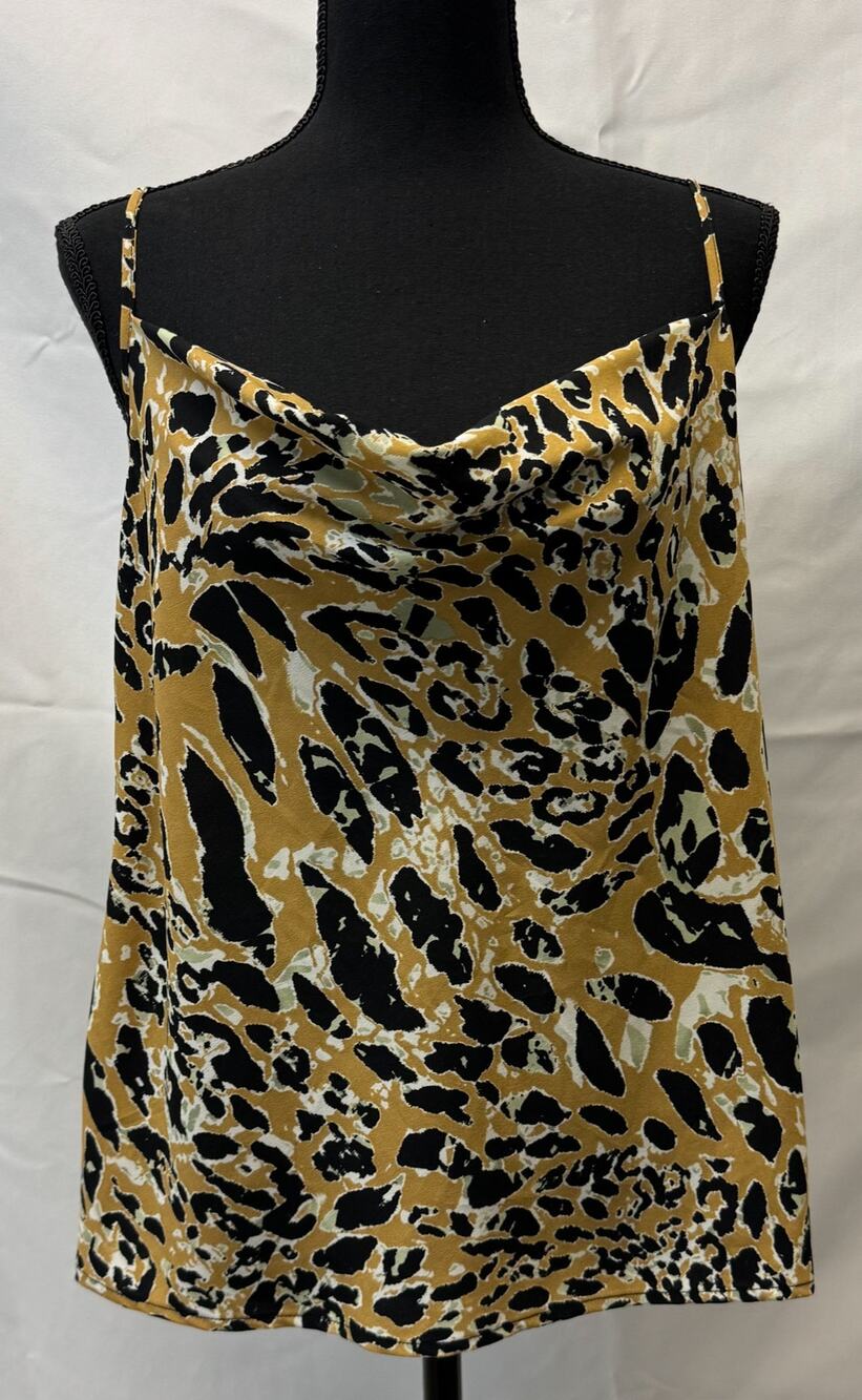 Womens Cowl Neck Satiny Camisole Top Size 8 Leopard Print Baby Doll Flirty Party